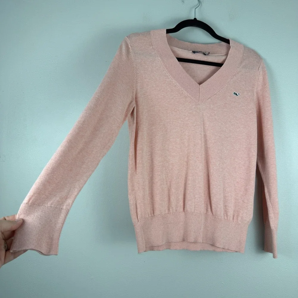 Vineyard Vines Sweater Women's XS Pink 100% Cotton Knit V-Neck Classic Pullover